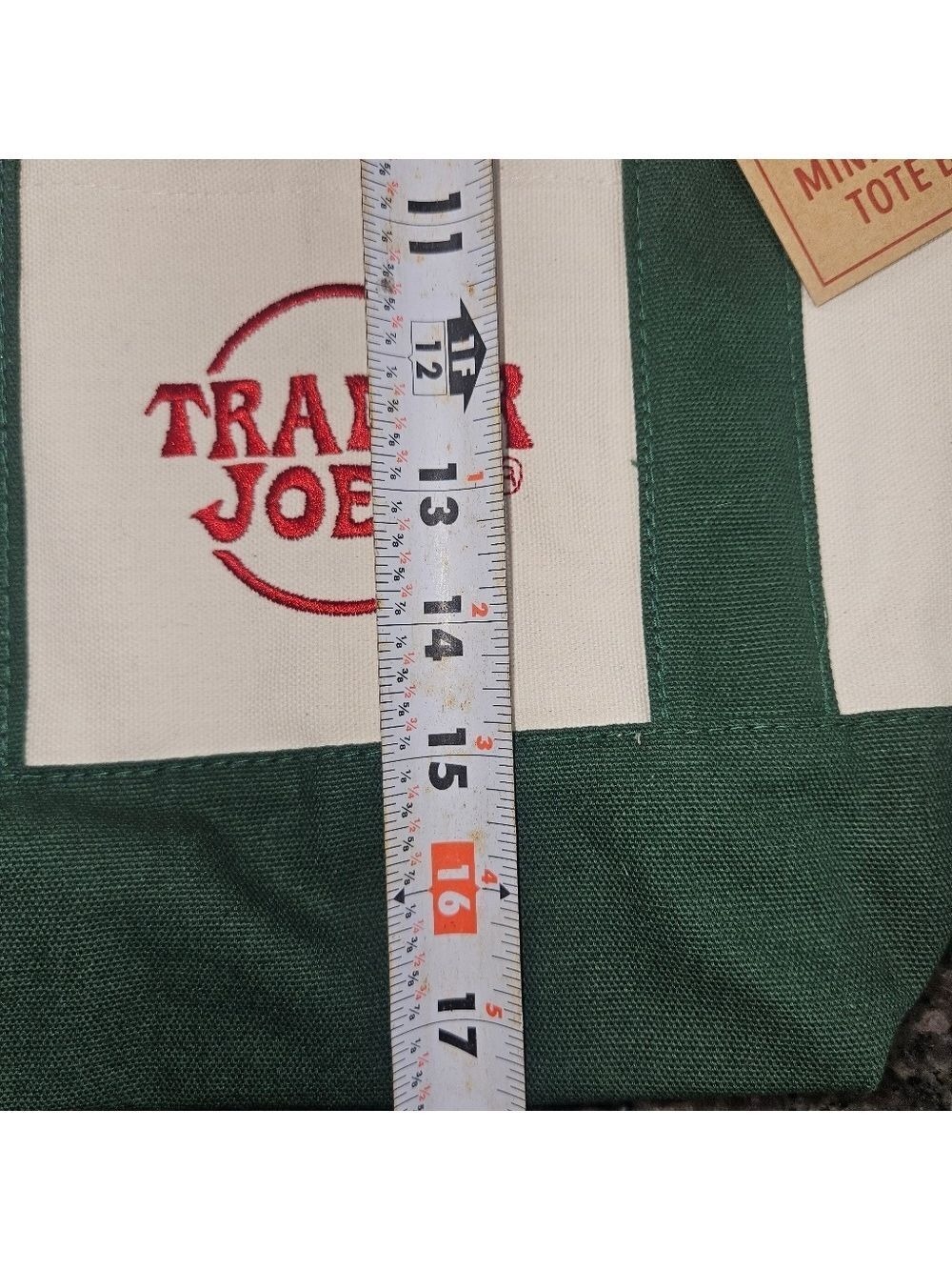 Trader Joe’s Mini Canvas Tote Bag Green Natural Reusable Grocery Bag NWT - Picture 5 of 6